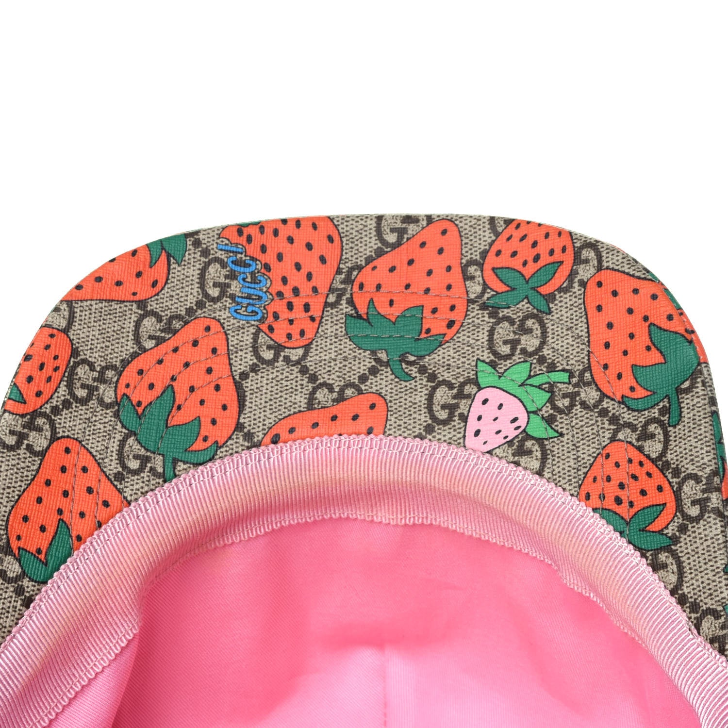Gucci GG Supreme Monogram Strawberry Baseball Hat L Beige 6 of 10