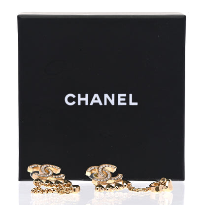 Chanel Metal Crystal CC Drop Heart Link Earrings Gold 5 of 5