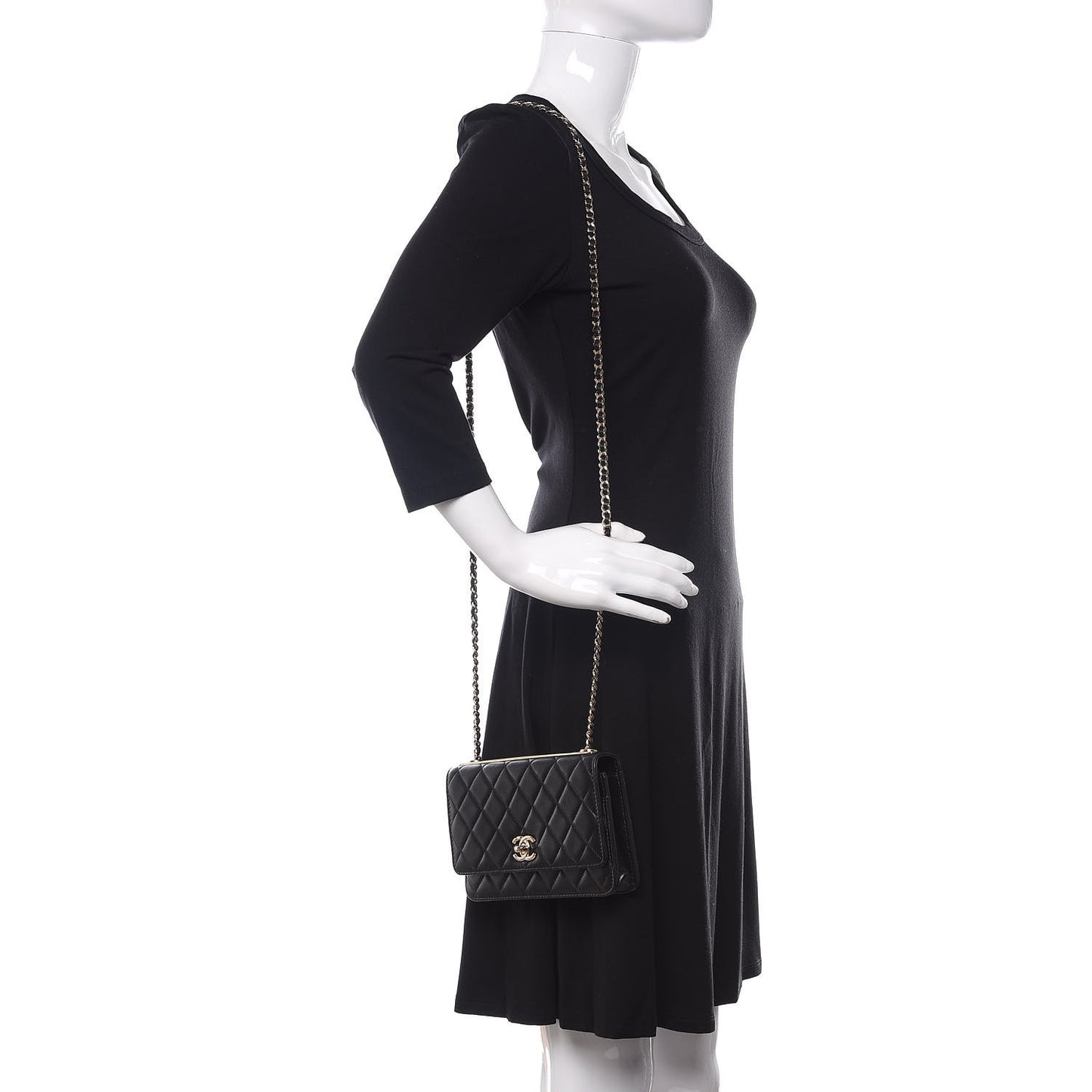 Lambskin Quilted Trendy CC Wallet On Chain WOC Black