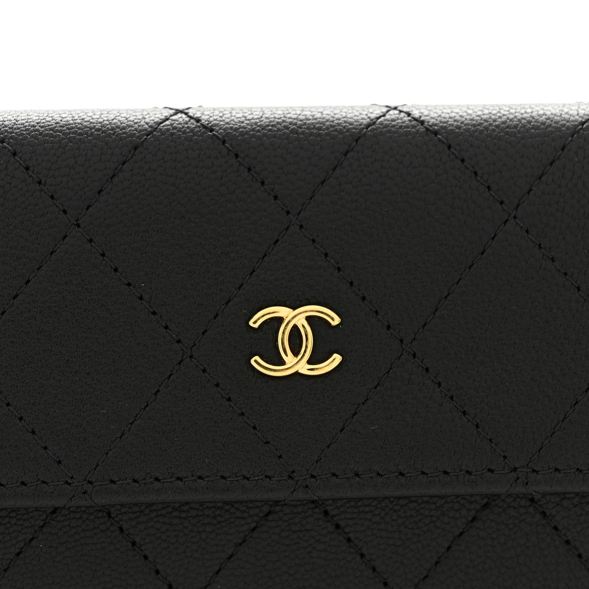 Goatskin Quilted Flap Card Holder Wallet Black