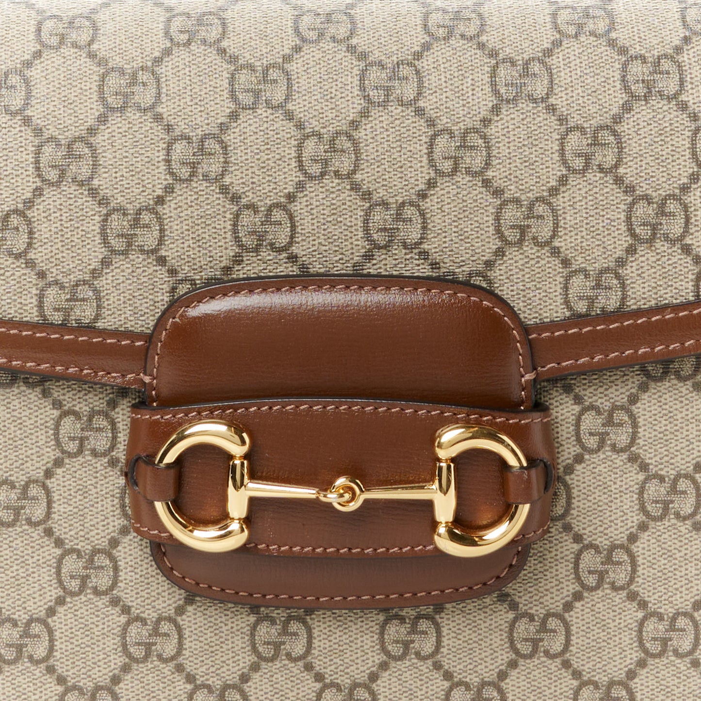 GG Supreme Monogram Horsebit 1955 Shoulder Bag Beige Brown Sugar