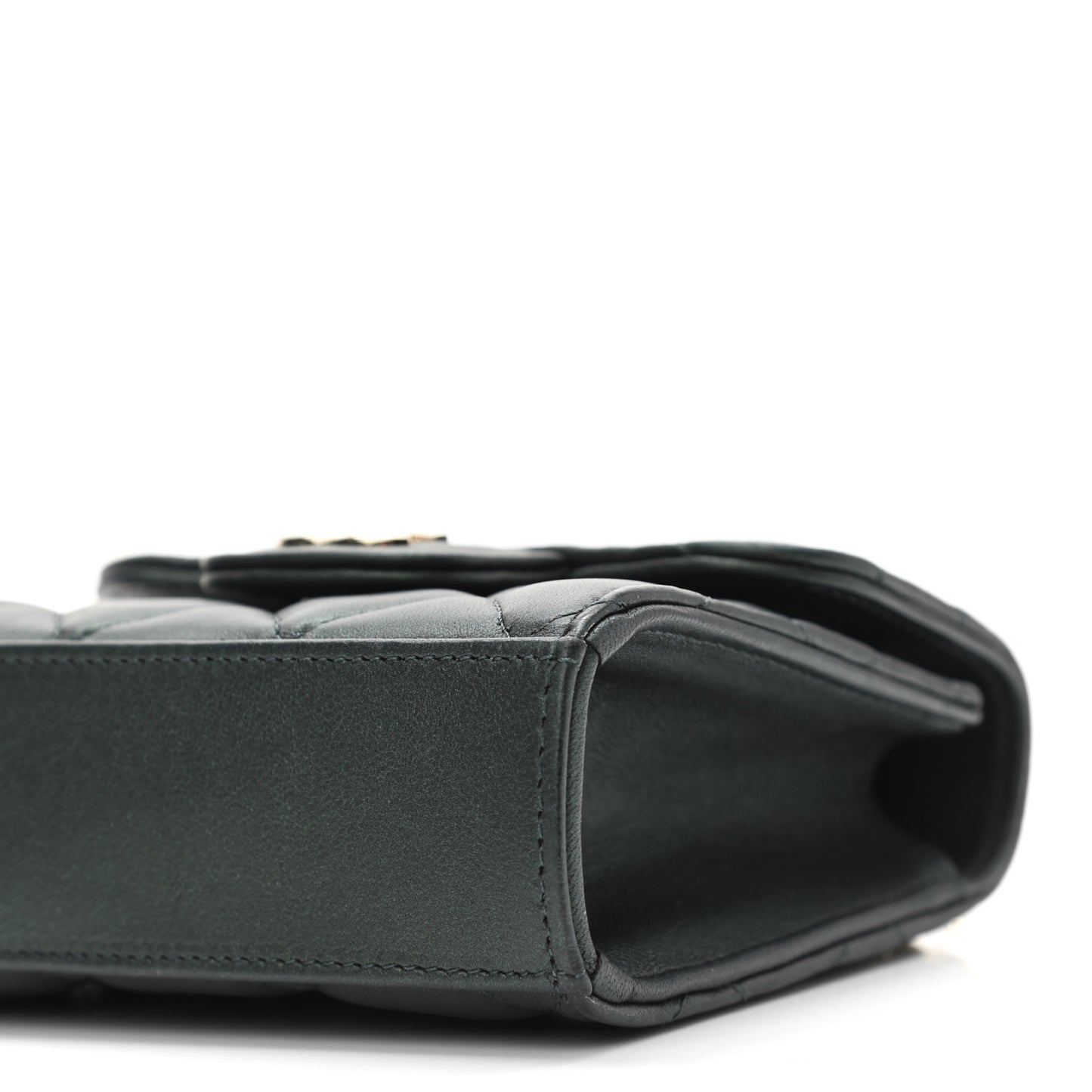 Iridescent Lambskin Quilted Top Handle Clutch With Chain Dark Green