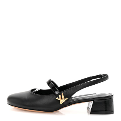 Louis Vuitton Lambskin Patent Romy Slingback Pumps 37 Black 1 of 9