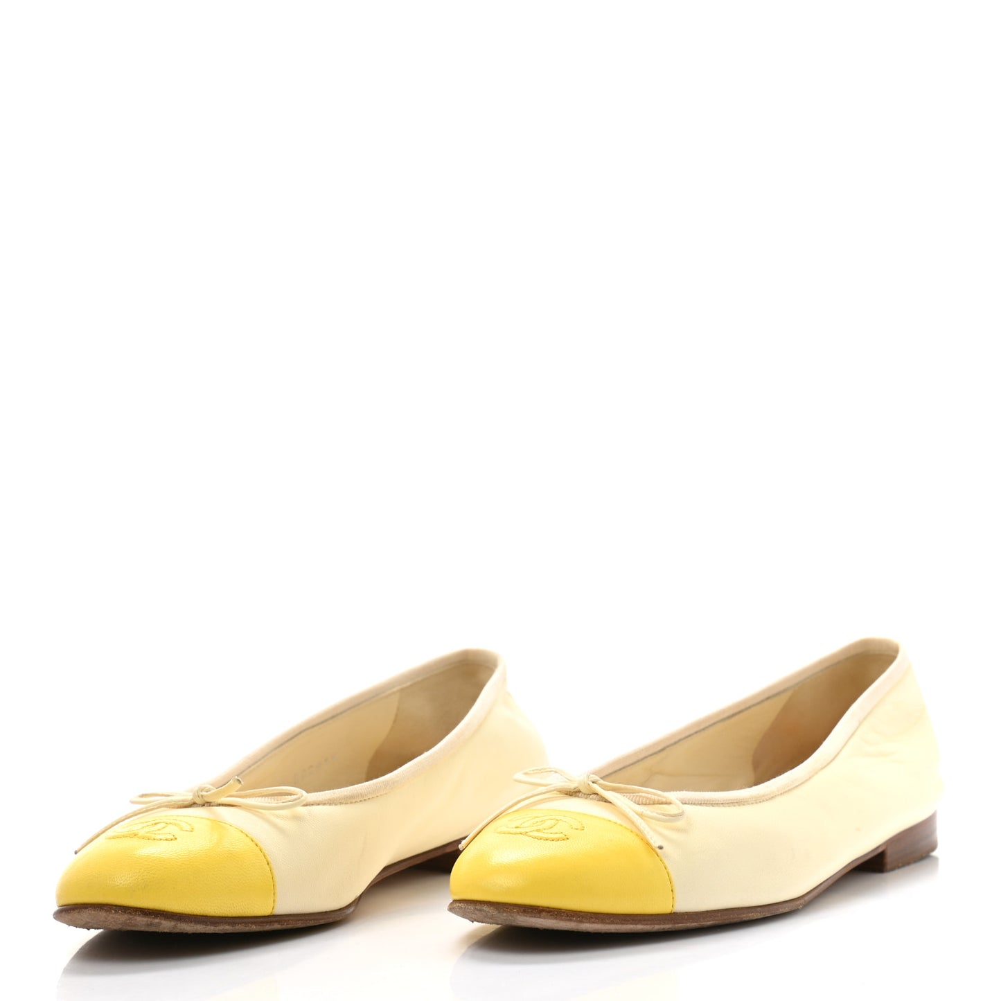 Lambskin Cap Toe Ballerina Flats 39 White Yellow