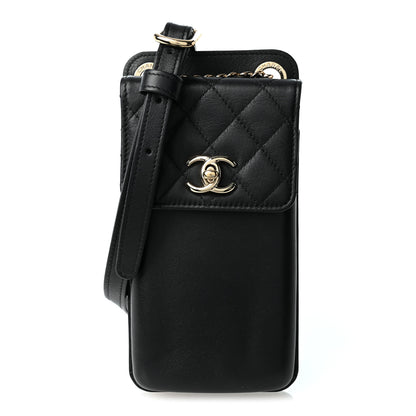 Chanel Lambskin Quilted Phone Holder Flap With Chain Black 1 of 11