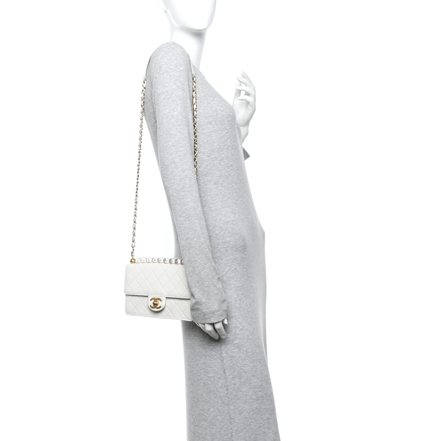 Lambskin Quilted Small Chic Pearls Flap White