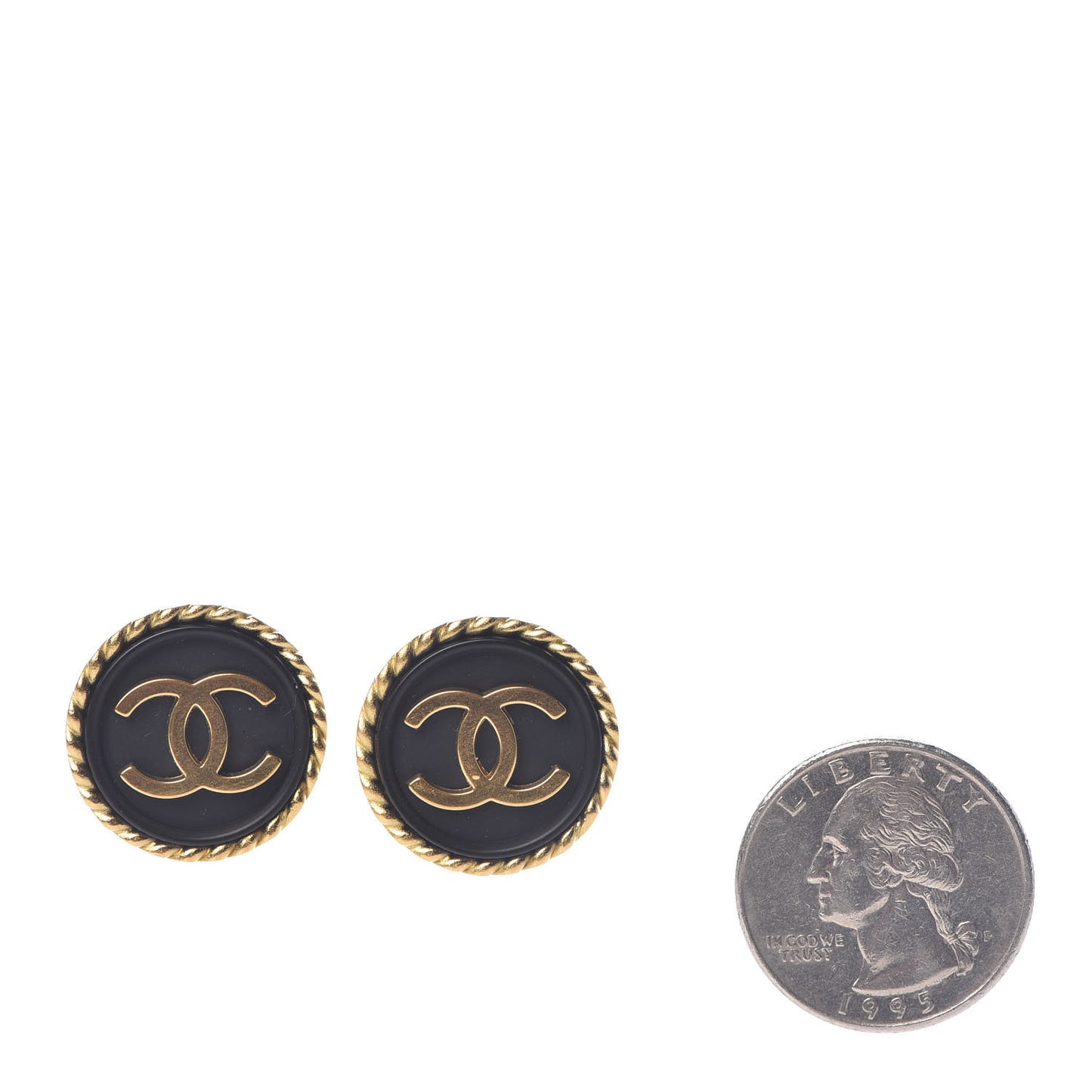 Enamel CC Clip On Earrings Black Gold