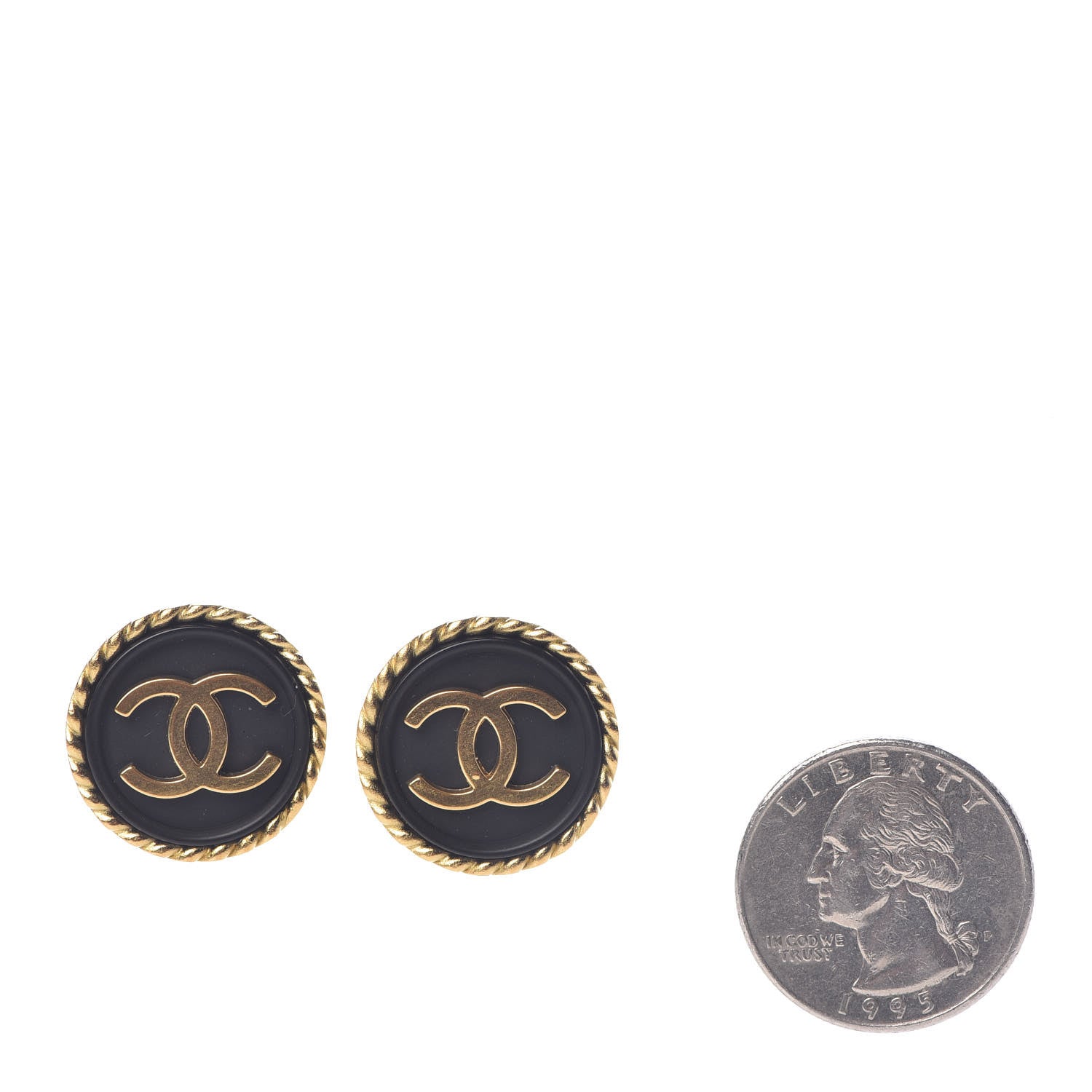 Chanel Enamel CC Clip On Earrings Black Gold 2 of 5