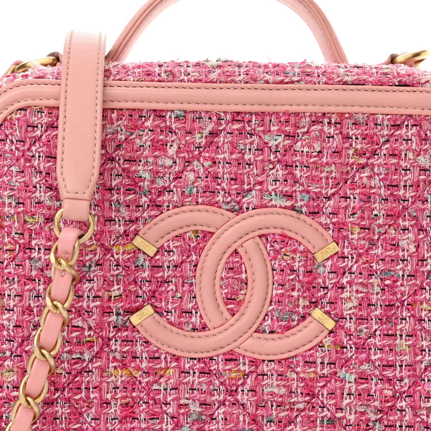 Chanel Tweed Quilted Medium CC Filigree Vanity Case Pink 8 of 10