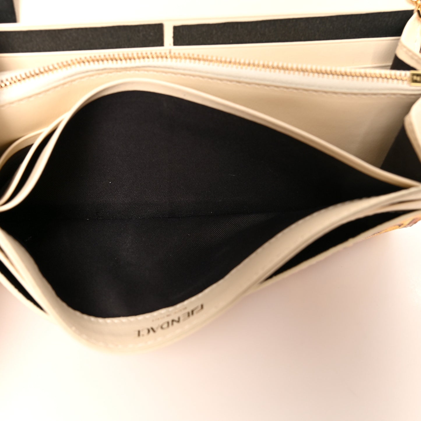 X VERSACE Glazed Fabric Fendace FF Baroque Continental Wallet On Chain Gold White Rosa