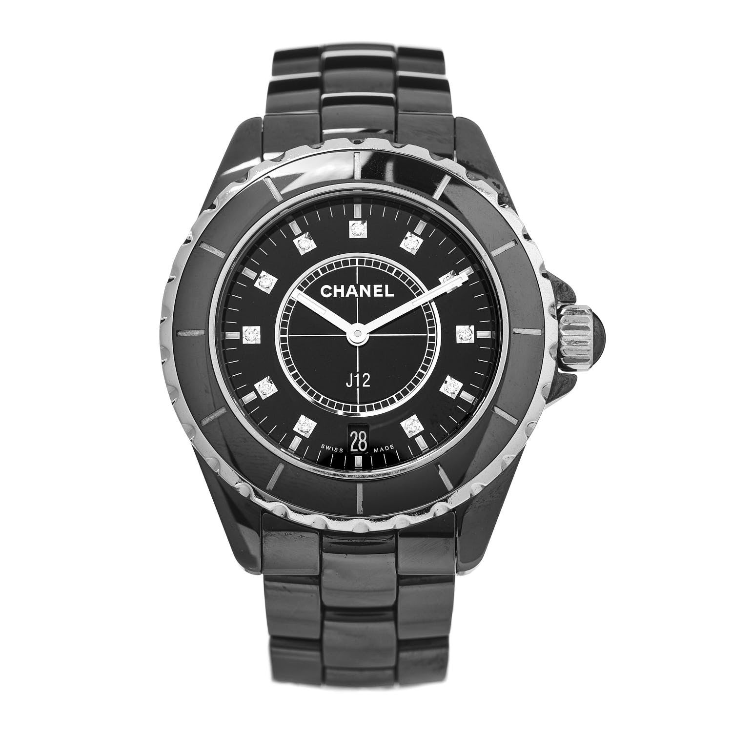 Chanel Stainless Steel Ceramic Diamond 38mm J12 Quartz Watch Black 1 of 5