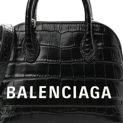 Balenciaga Calfskin Logo Crocodile Embossed XXS Ville Top Handle Bag Black White 7 of 9