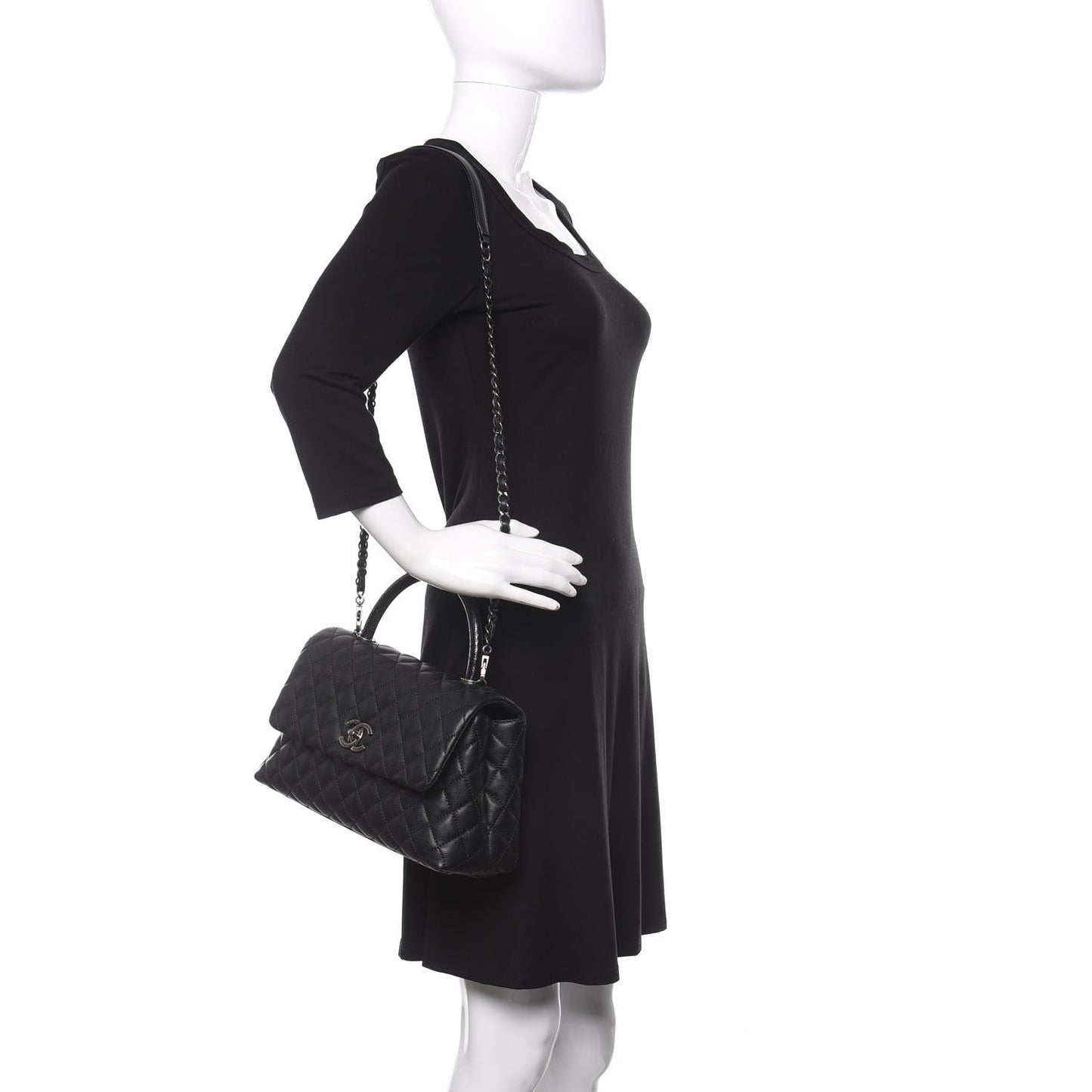 Caviar Lizard Quilted Small Coco Handle Flap Black