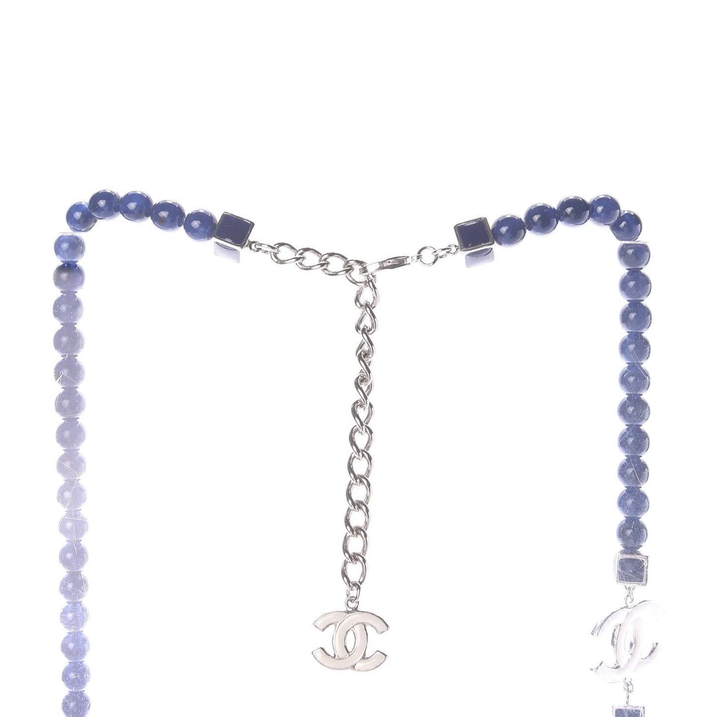 Pearl Bead Enamel CC Long Necklace Pearly White Blue