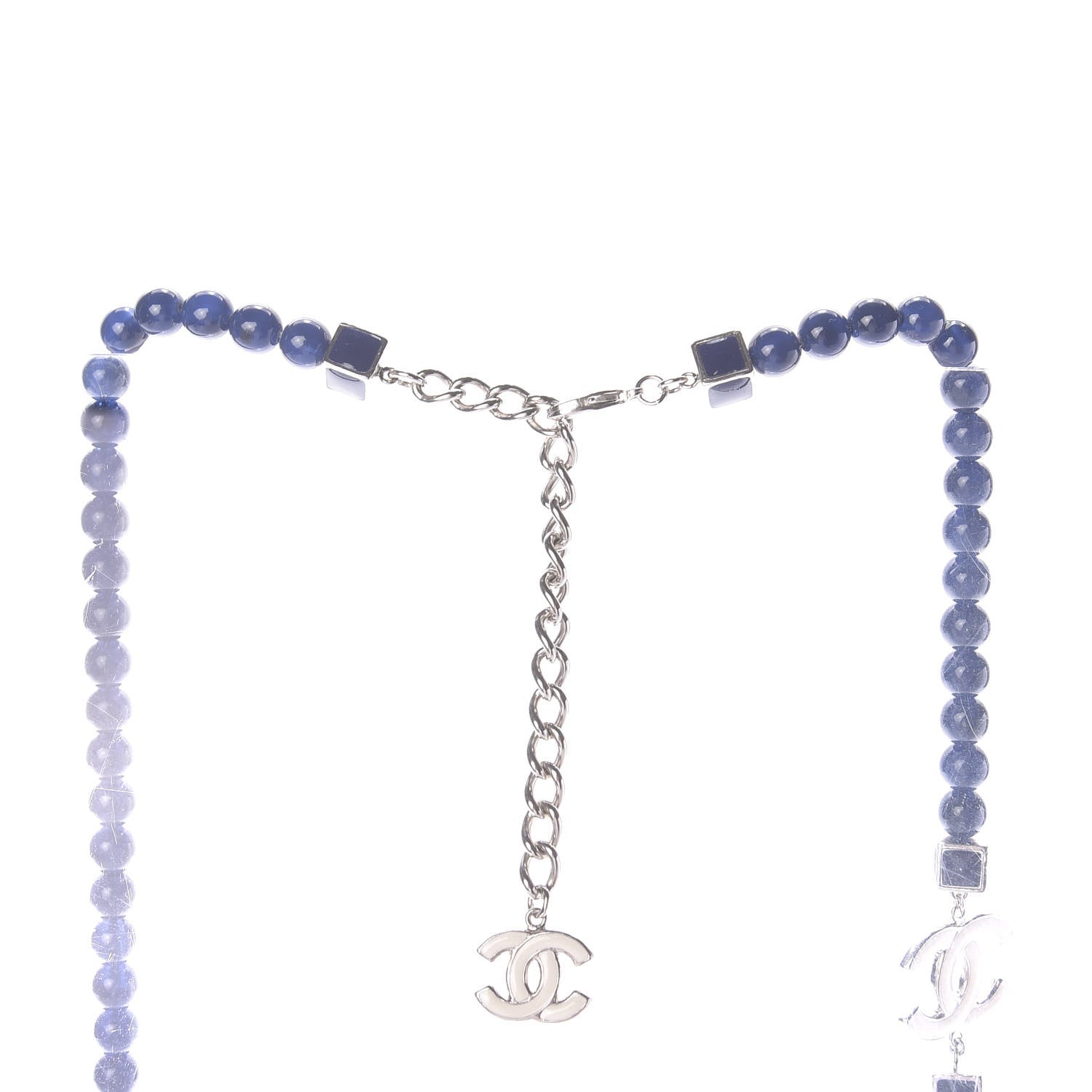 Chanel Pearl Bead Enamel CC Long Necklace Pearly White Blue 5 of 7