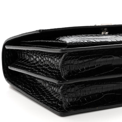 Saint Laurent Calfskin Crocodile Embossed Medium Monogram Sunset Black 8 of 9