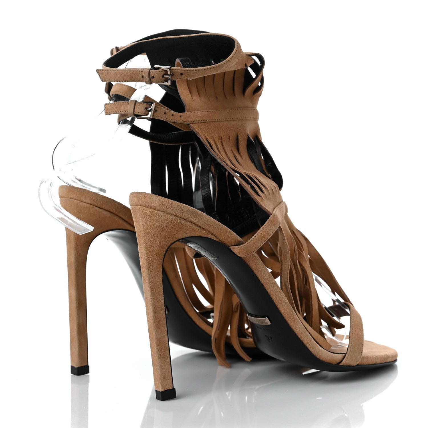 Gucci Suede Fringe Becky High Heel Sandals 37 Sand 4 of 7