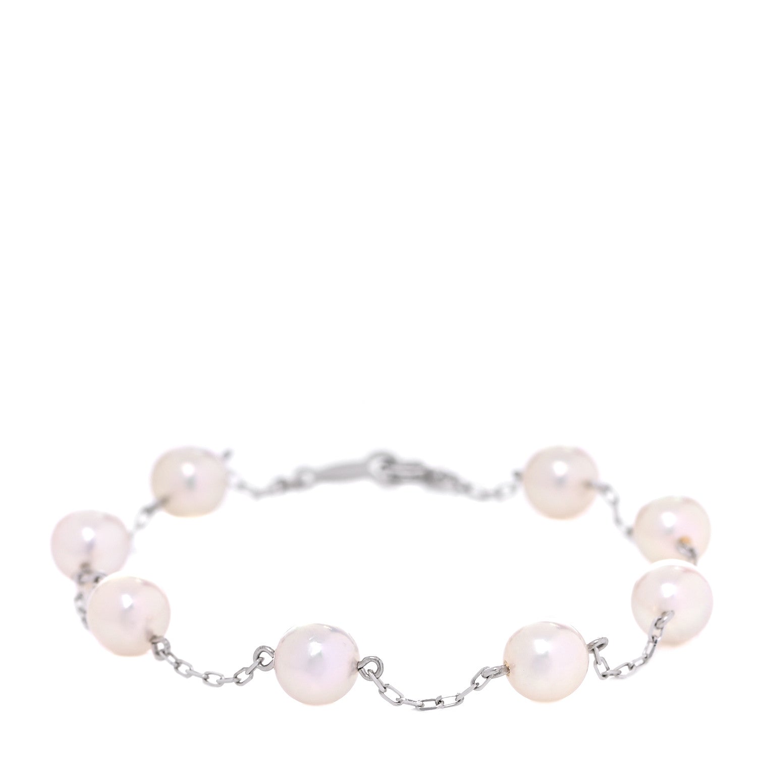 Mikimoto 18K White Gold 6.5mm Akoya Pearl Station Bracelet 1 of 5
