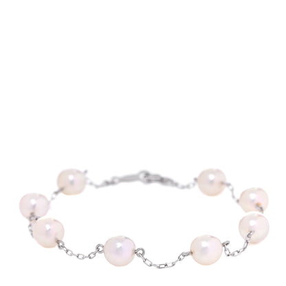 Mikimoto 18K White Gold 6.5mm Akoya Pearl Station Bracelet 1 of 5