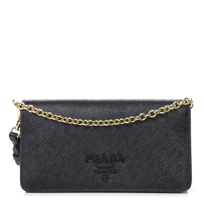 Prada Saffiano Metal Phone Wristlet Crossbody Wallet Black 1 of 8