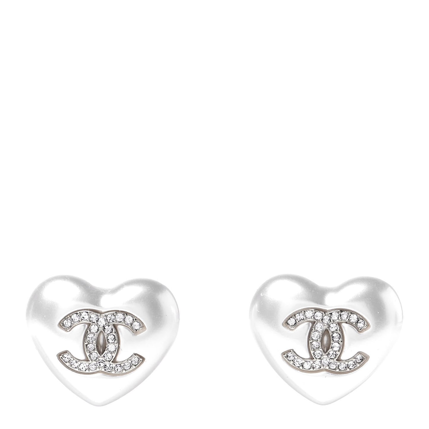 Pearl Crystal CC Heart Earrings Gold
