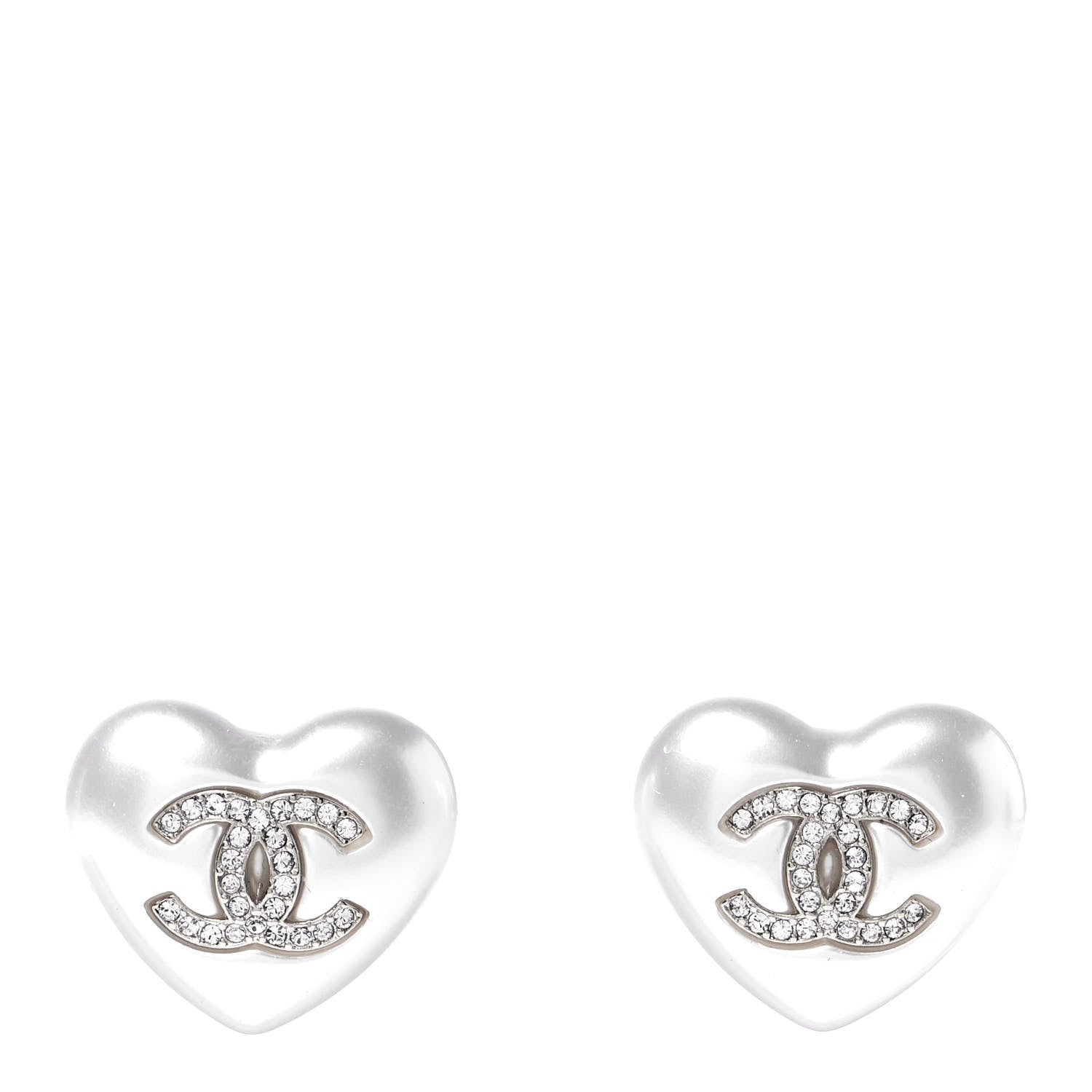 Chanel Pearl Crystal CC Heart Earrings Gold 1 of 5