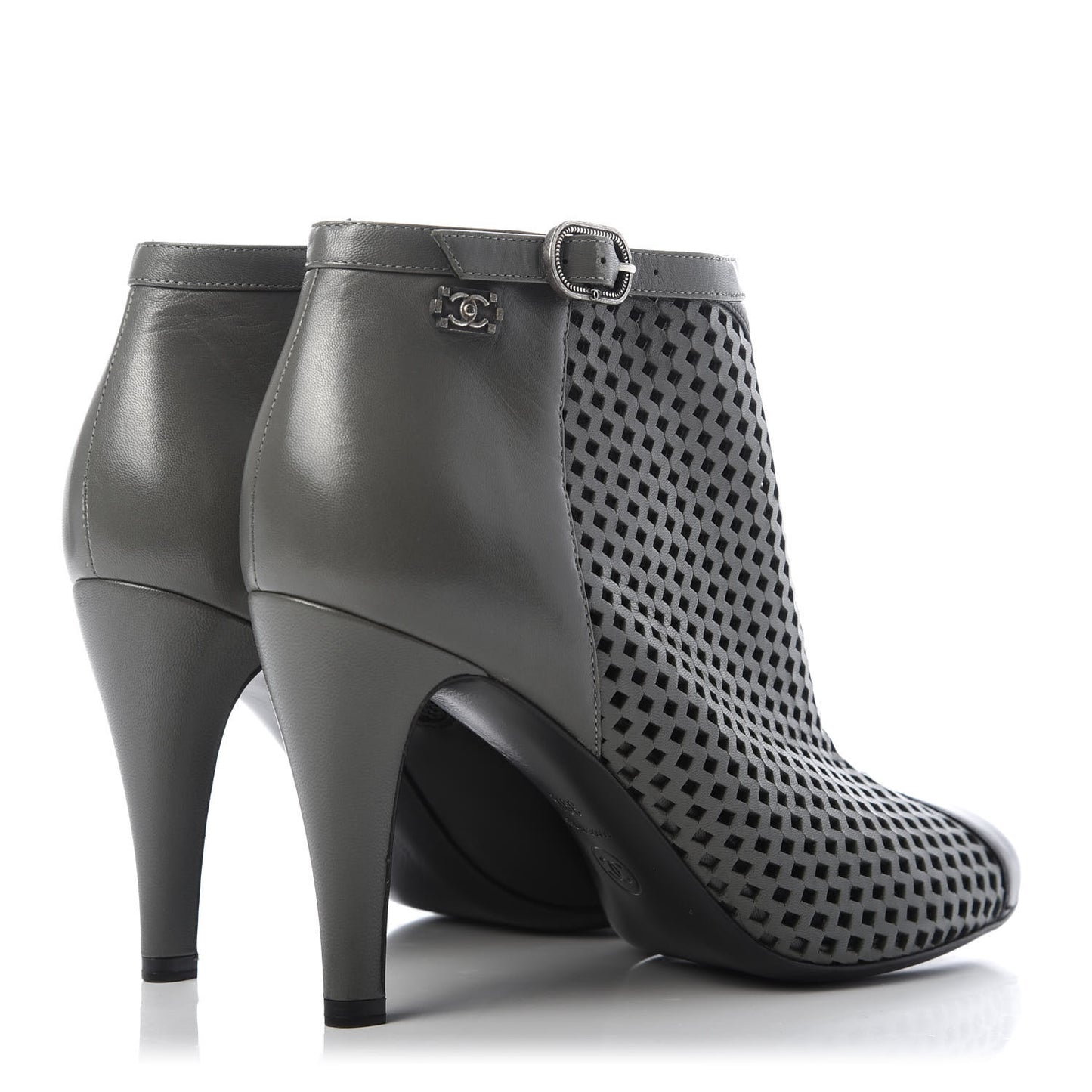 Perforated Goatskin CC Ankle Boots 39.5 Grey Black