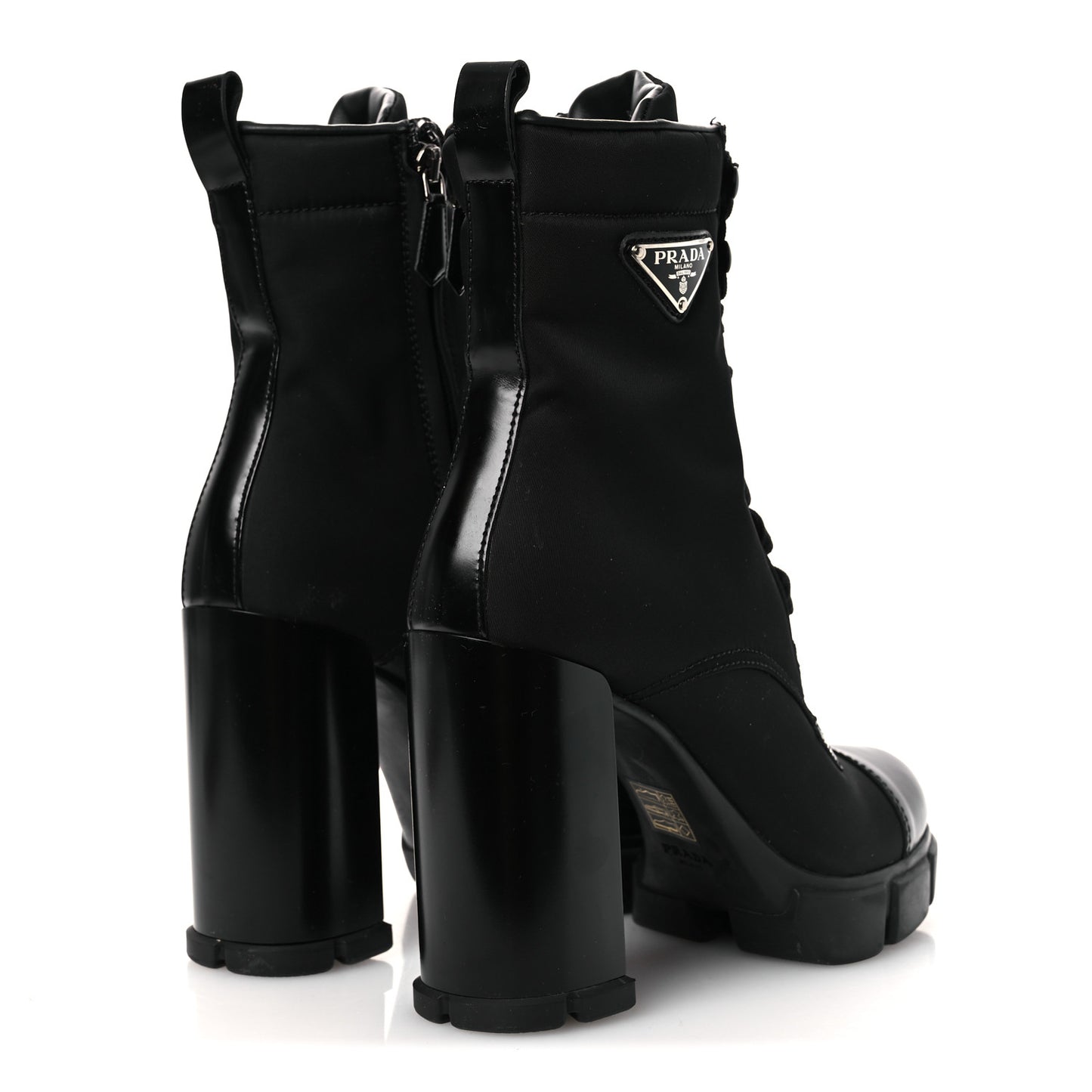 Vitello Montana Re-Nylon Metal Triangle Logo 110mm Ankle Boots 39 Black