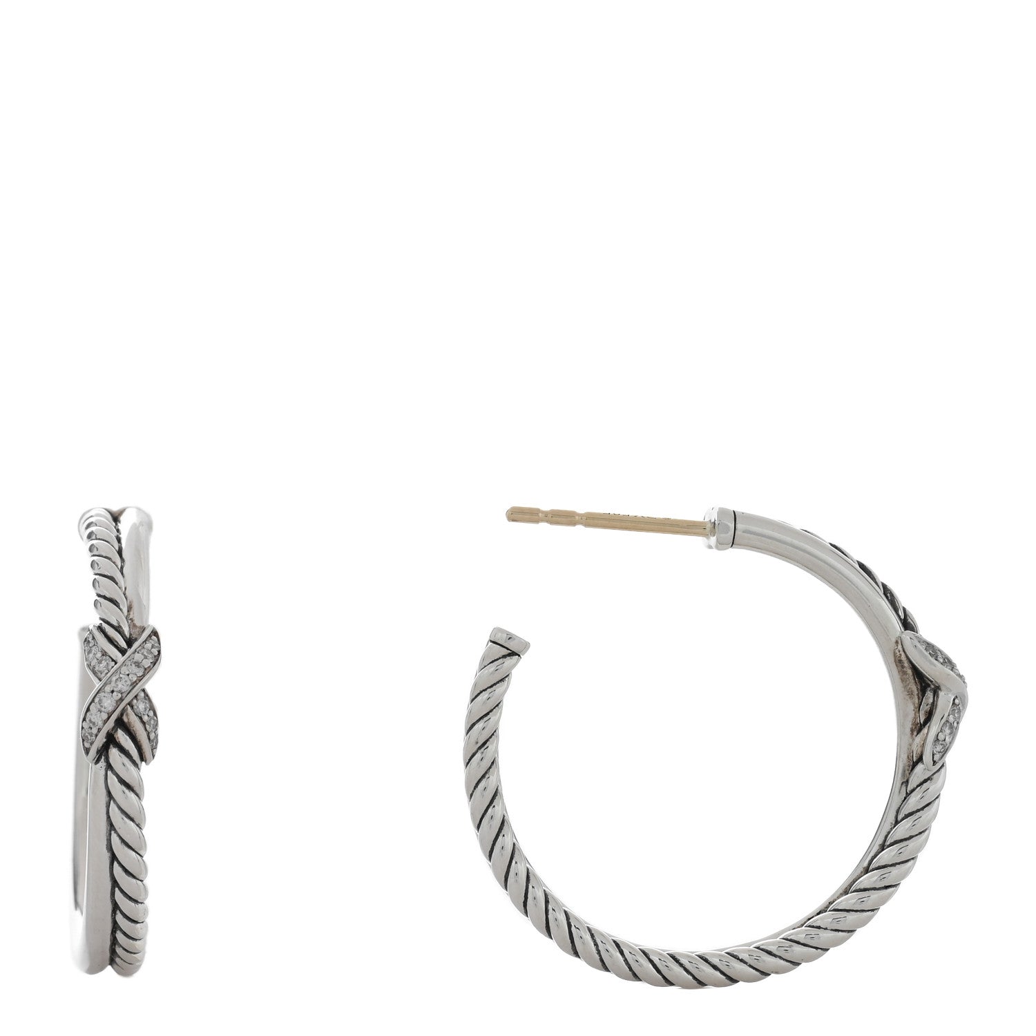 David Yurman Sterling Silver Diamond Petite X Hoop Earrings 1 of 4