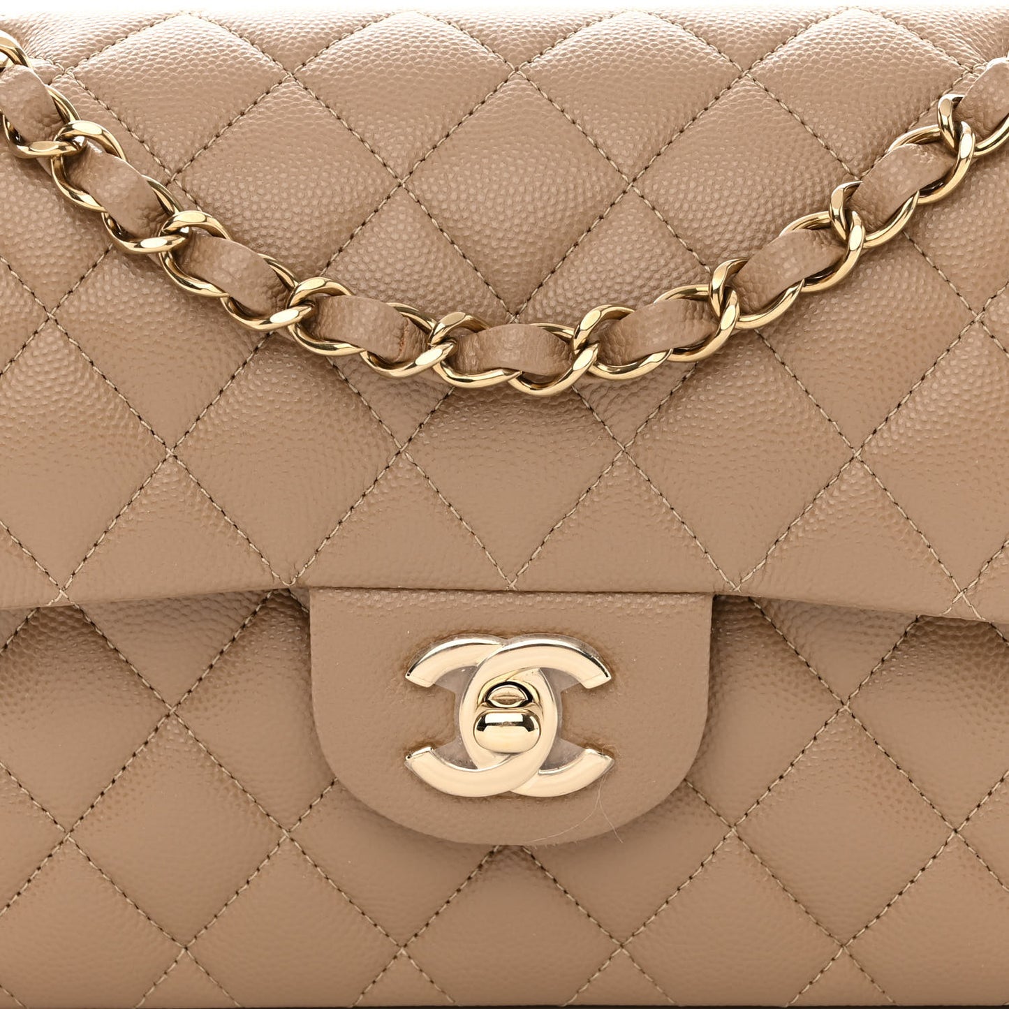 Caviar Quilted Small Double Flap Dark Beige