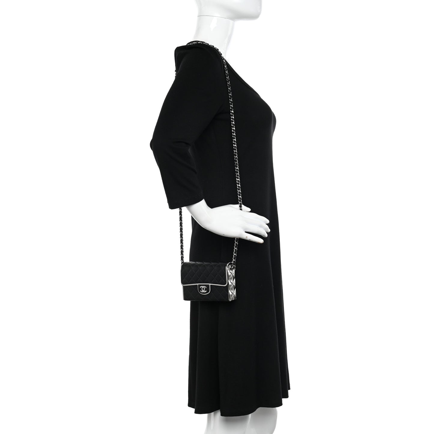 Lambskin Metal Quilted Small Evening Bag With Chain Black