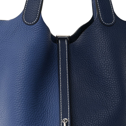 Hermes Taurillon Clemence Casaque Picotin Lock 22 MM Bleu Saphir Bleu Brighton 8 of 13