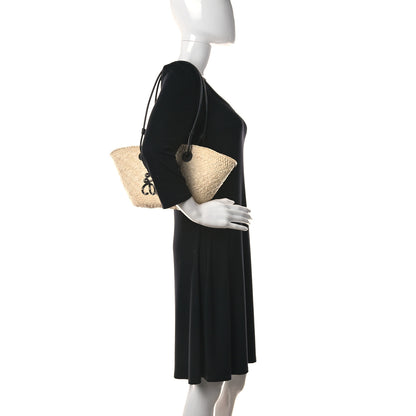 Loewe Calfskin Raffia Small Anagram Basket Tote Bag Natural Black 2 of 11