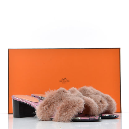 Hermes Mink Fur Oasis Sandals 37 Granit Pink 10 of 10