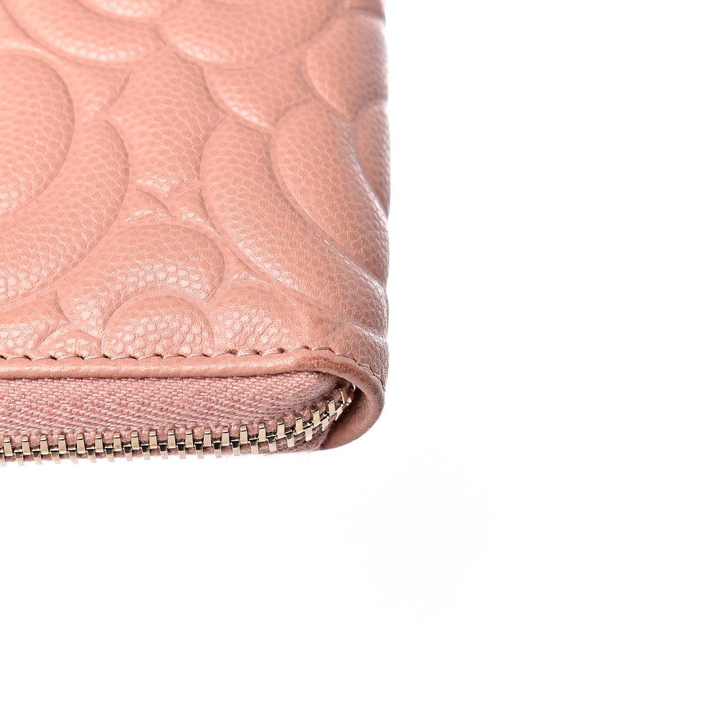 Caviar Camellia Embossed Zip Around Large Gusset Wallet Nude