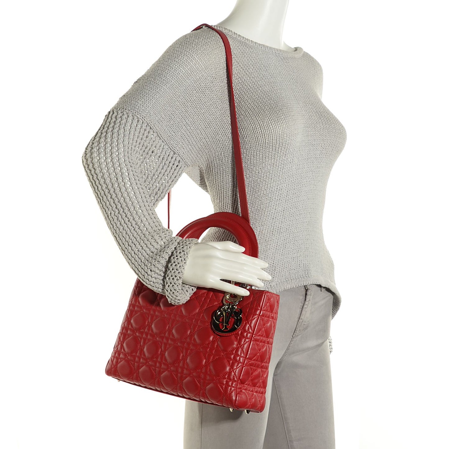 Lambskin Cannage Medium Lady Dior Red