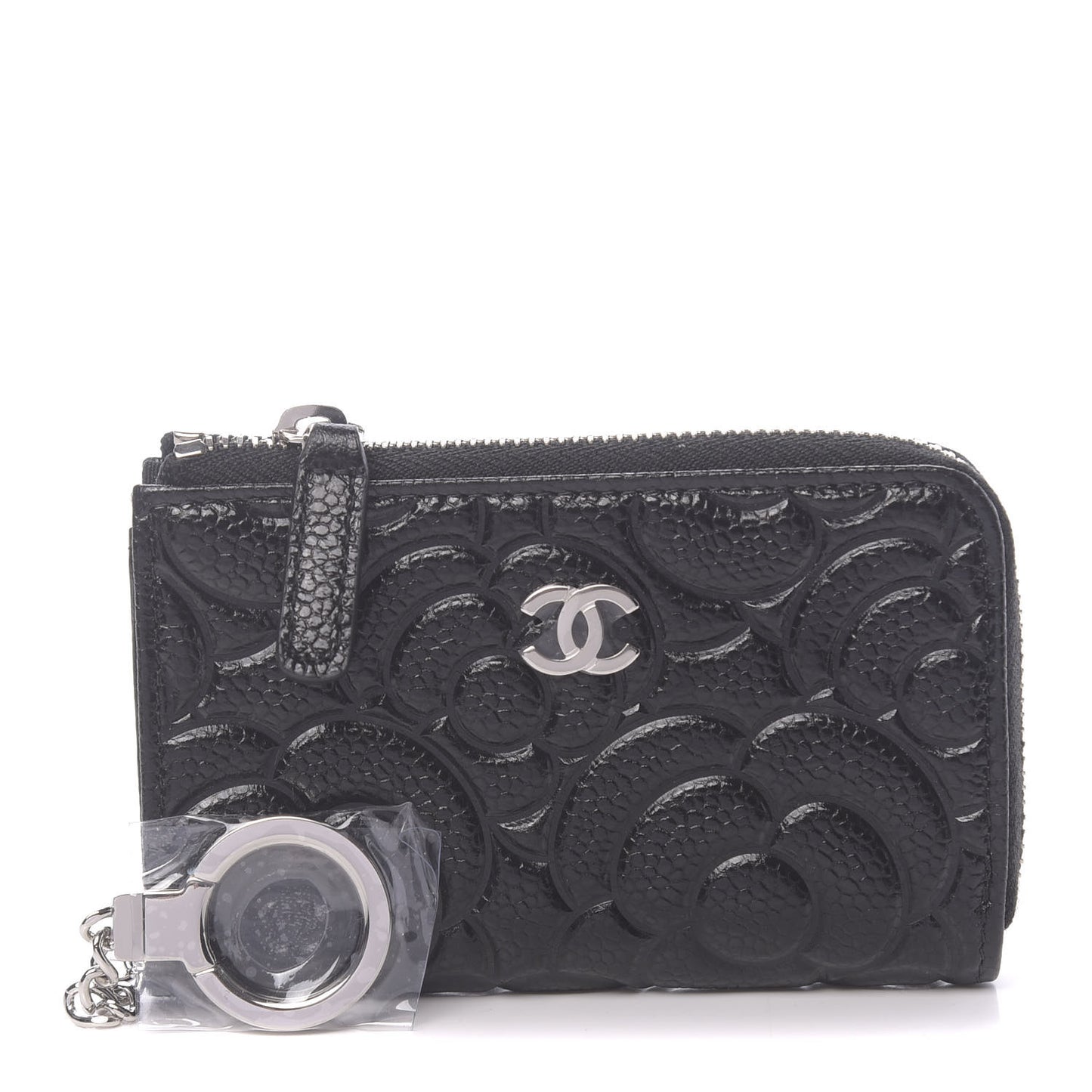 Caviar Camellia Embossed Key Holder Case Black