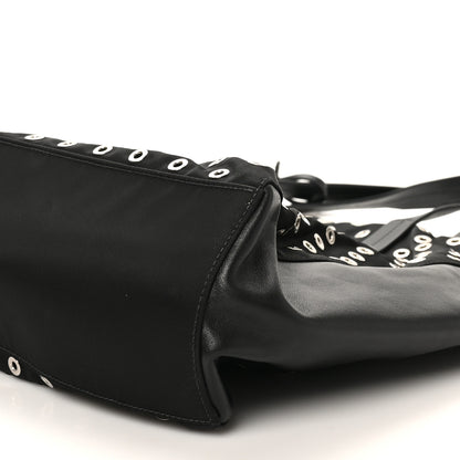 Prada Tessuto Nylon Calfskin Grommet Tote Black 9 of 9
