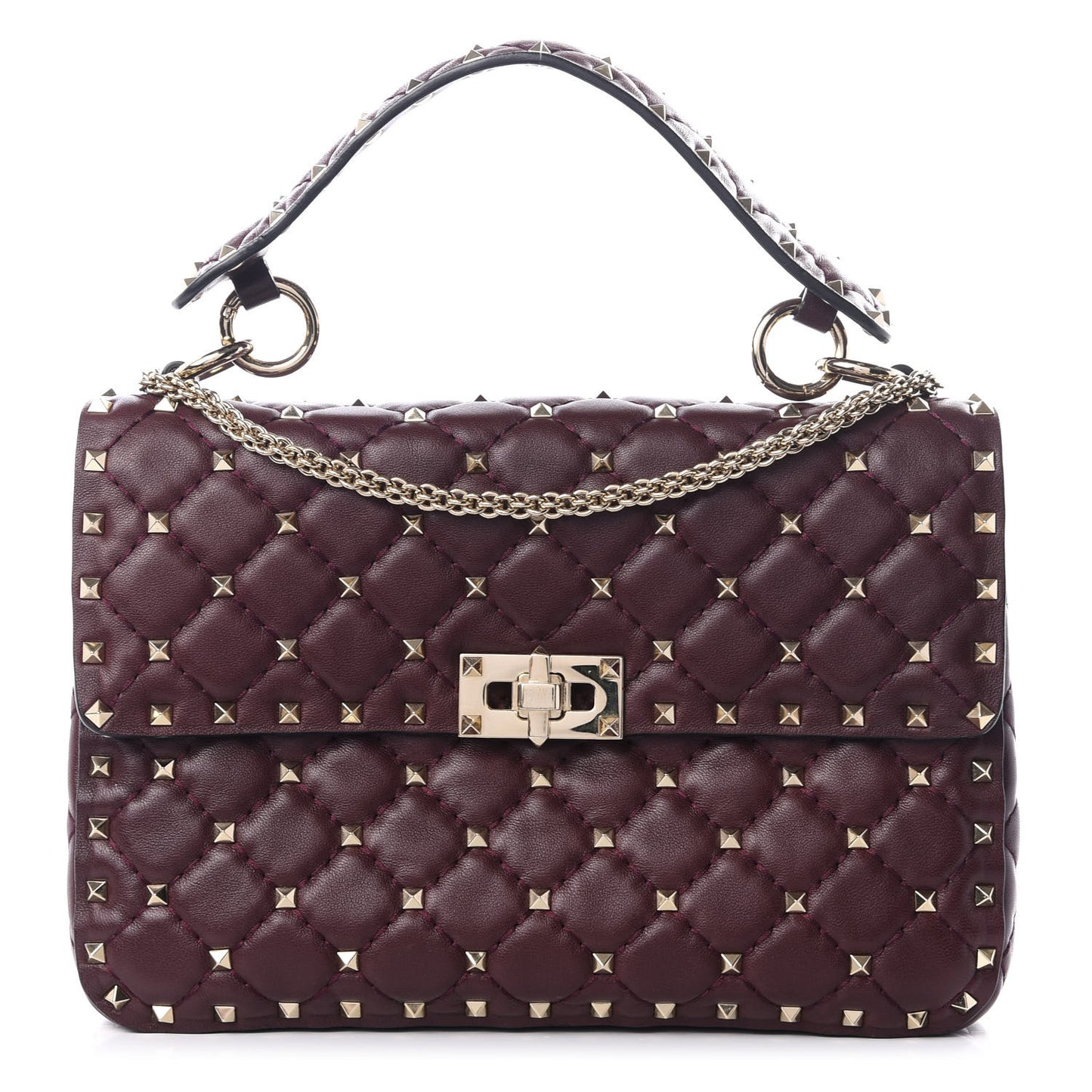 Nappa Medium Rockstud Spike Shoulder Bag Rubin