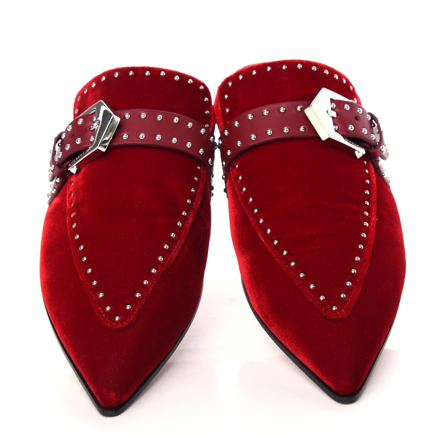 Velvet Studded Elegant Loafer Mule 39 Rouge Fonce