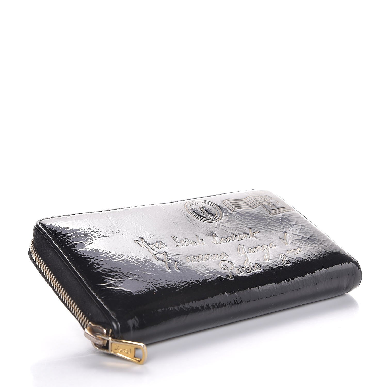 Saint Laurent Patent Y Mail Zip Around Wallet Black 4 of 7