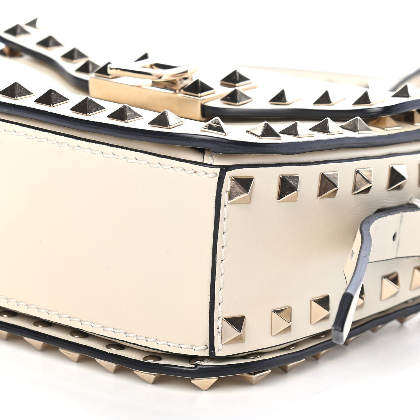 Vitello Small Rockstud Flap Saddle Bag Ivory