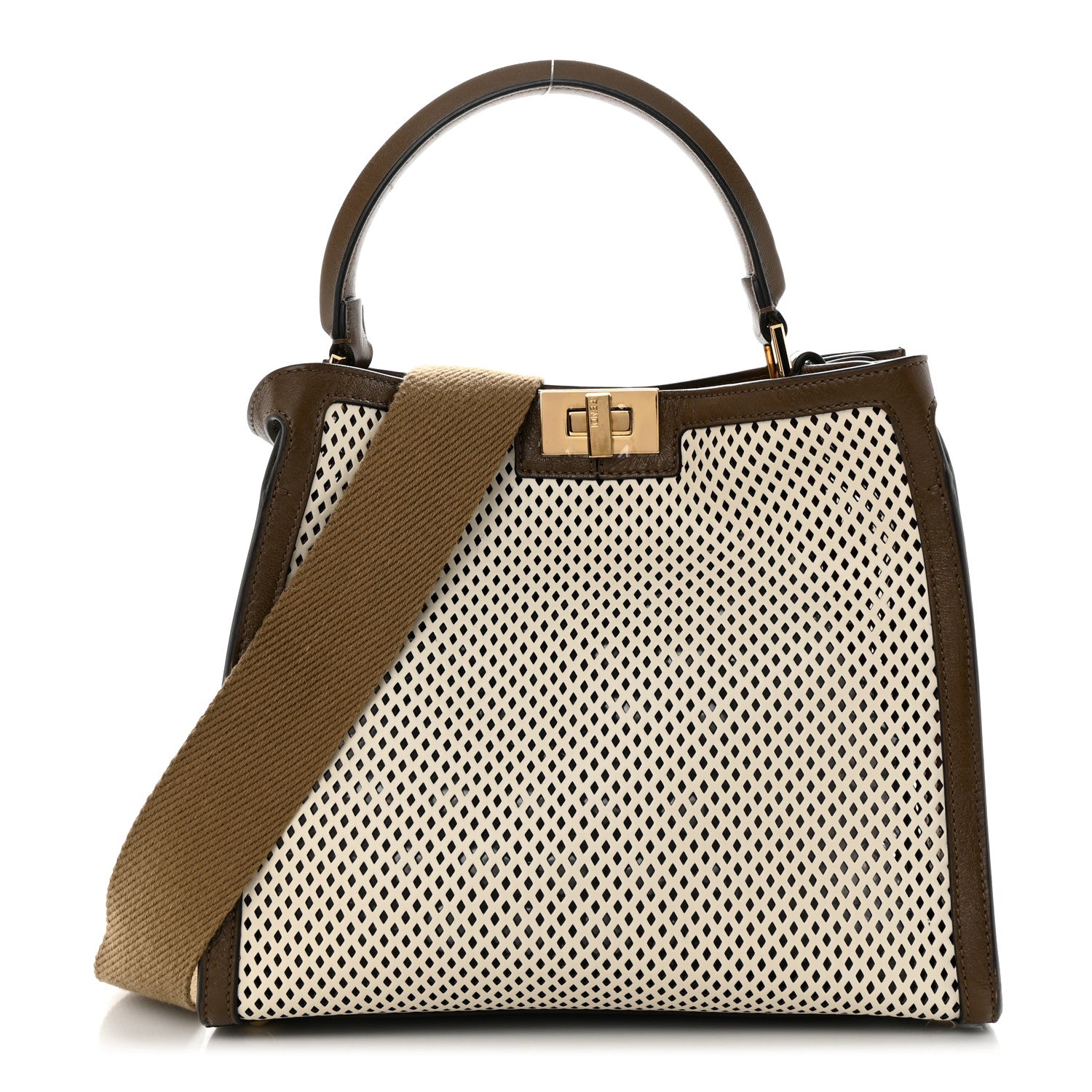 Fendi Vitello Liberty Glossy Lambskin Perforated Medium Peekaboo X-Lite White Ice Rust Maya 1 of 13