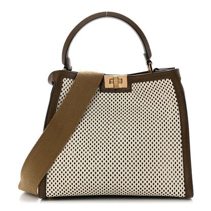 Fendi Vitello Liberty Glossy Lambskin Perforated Medium Peekaboo X-Lite White Ice Rust Maya 1 of 13