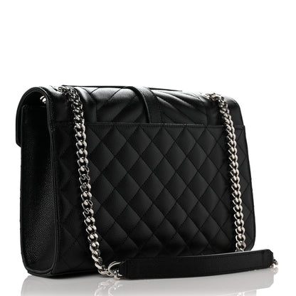 Saint Laurent Grain De Poudre Textured Mixed Matelasse Triquilt Medium Monogram Satchel Black 2 of 8