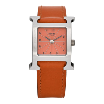 Hermes Stainless Steel Swift 21mm Heure H Hour Quartz Watch Orange 1 of 5