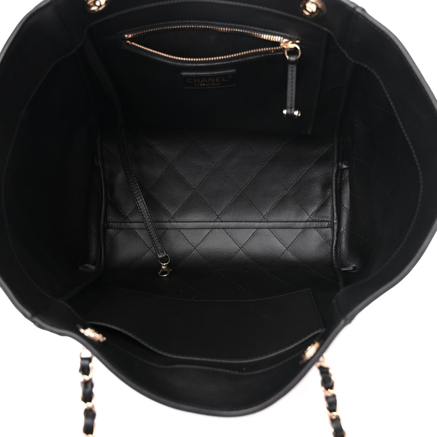 Calfskin Stitched Small Shopping Tote Black