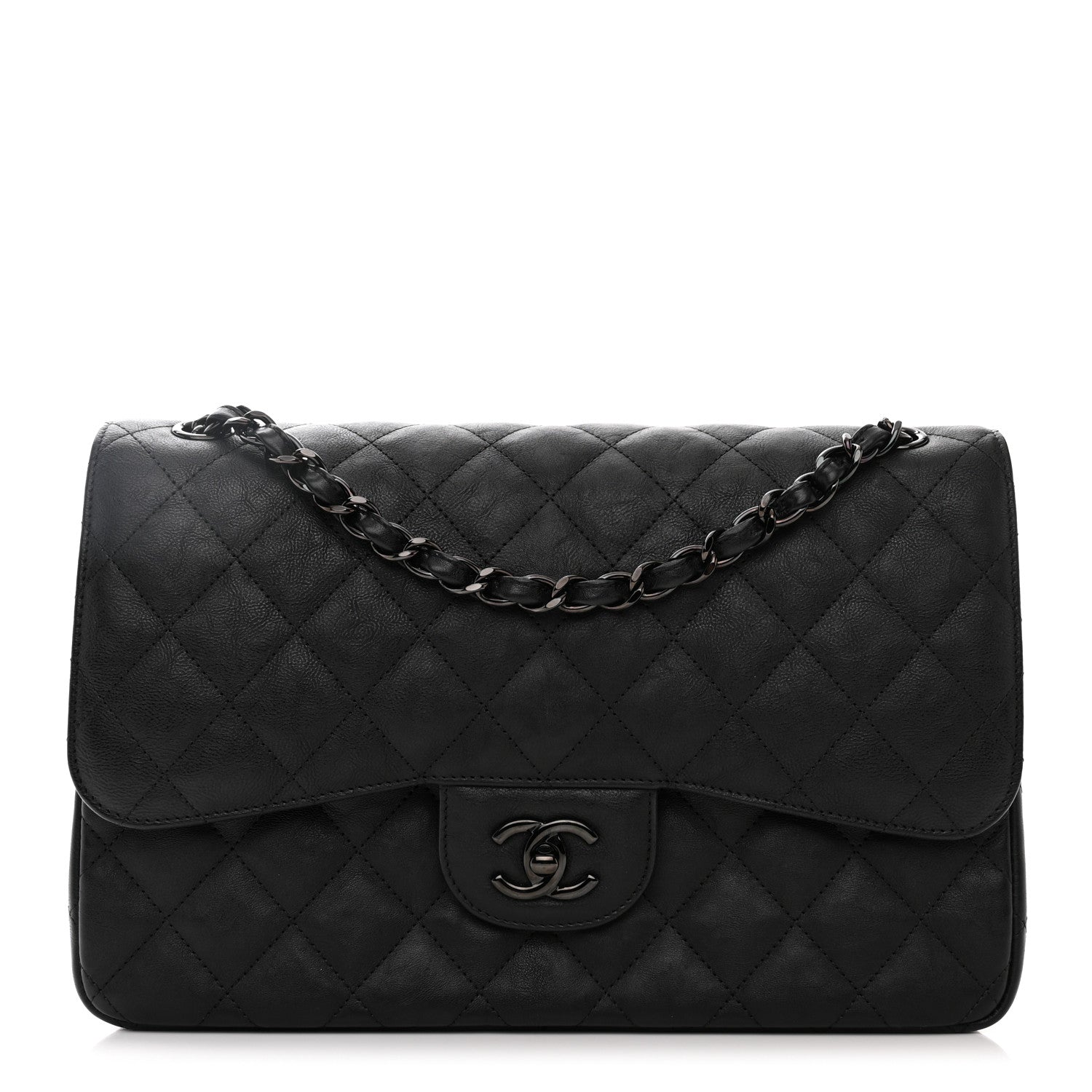 Chanel Crumpled Calfskin Quilted Jumbo Double Flap So Black 1 of 13
