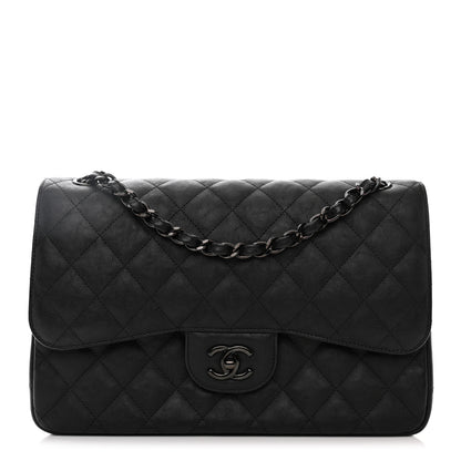 Chanel Crumpled Calfskin Quilted Jumbo Double Flap So Black 1 of 13