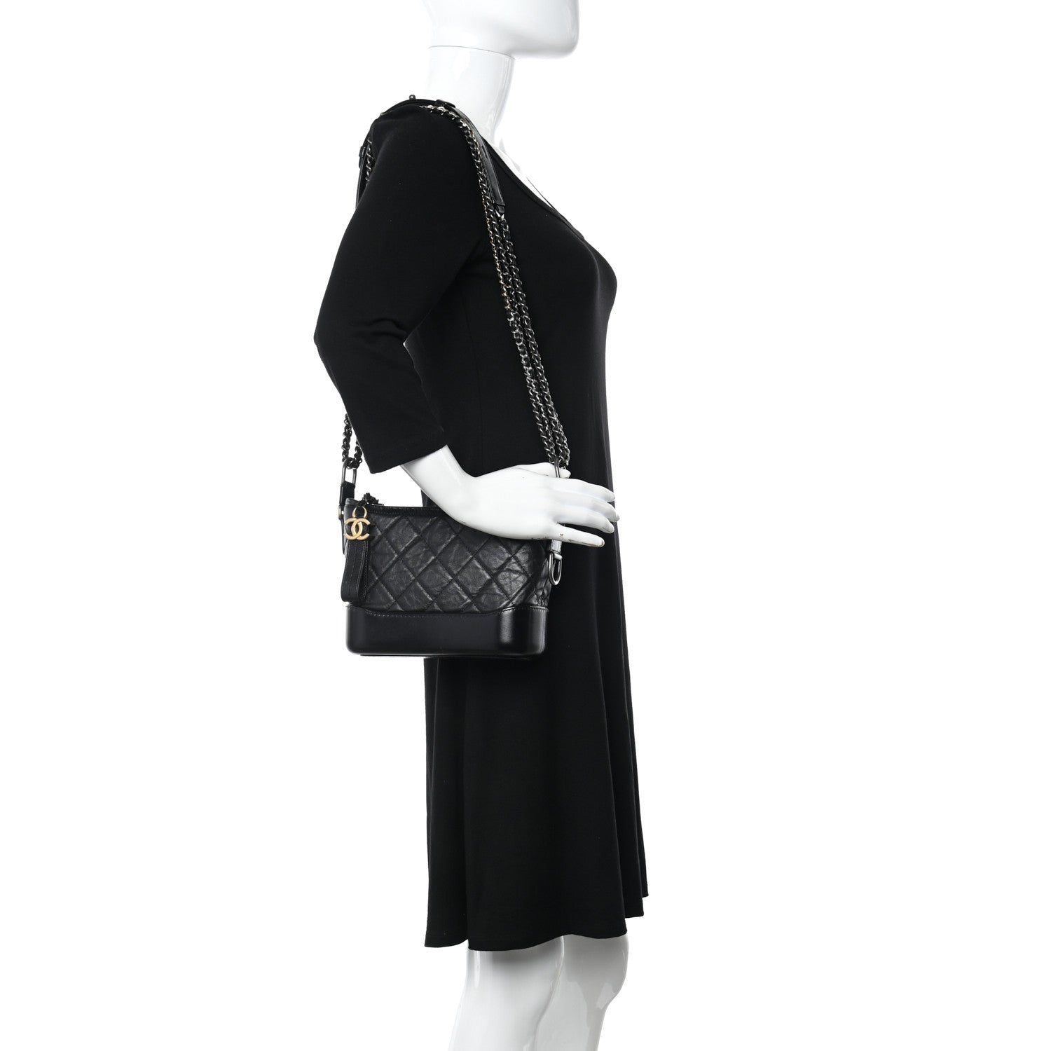 Chanel Aged Calfskin Quilted Small Gabrielle Hobo Black 2 of 10